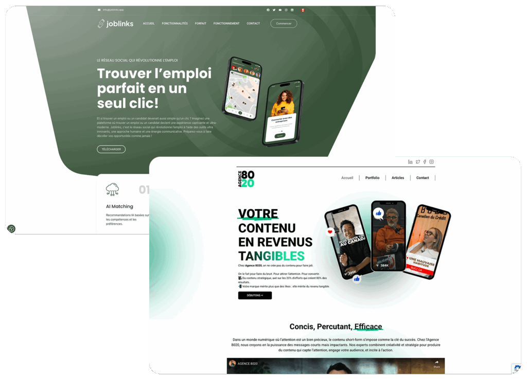Conception site web Québec : sites JobLinks et Agence 80/20 conçus par LADEV